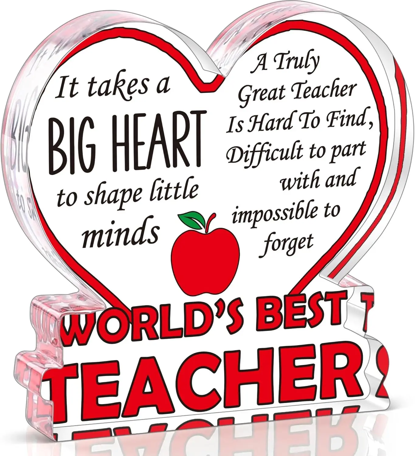 Teacher Apple Theme Acrylic Tabletop Sign, Inspirational Thank‑You Heart Ornament, Meaningful Holiday Gift for Educators