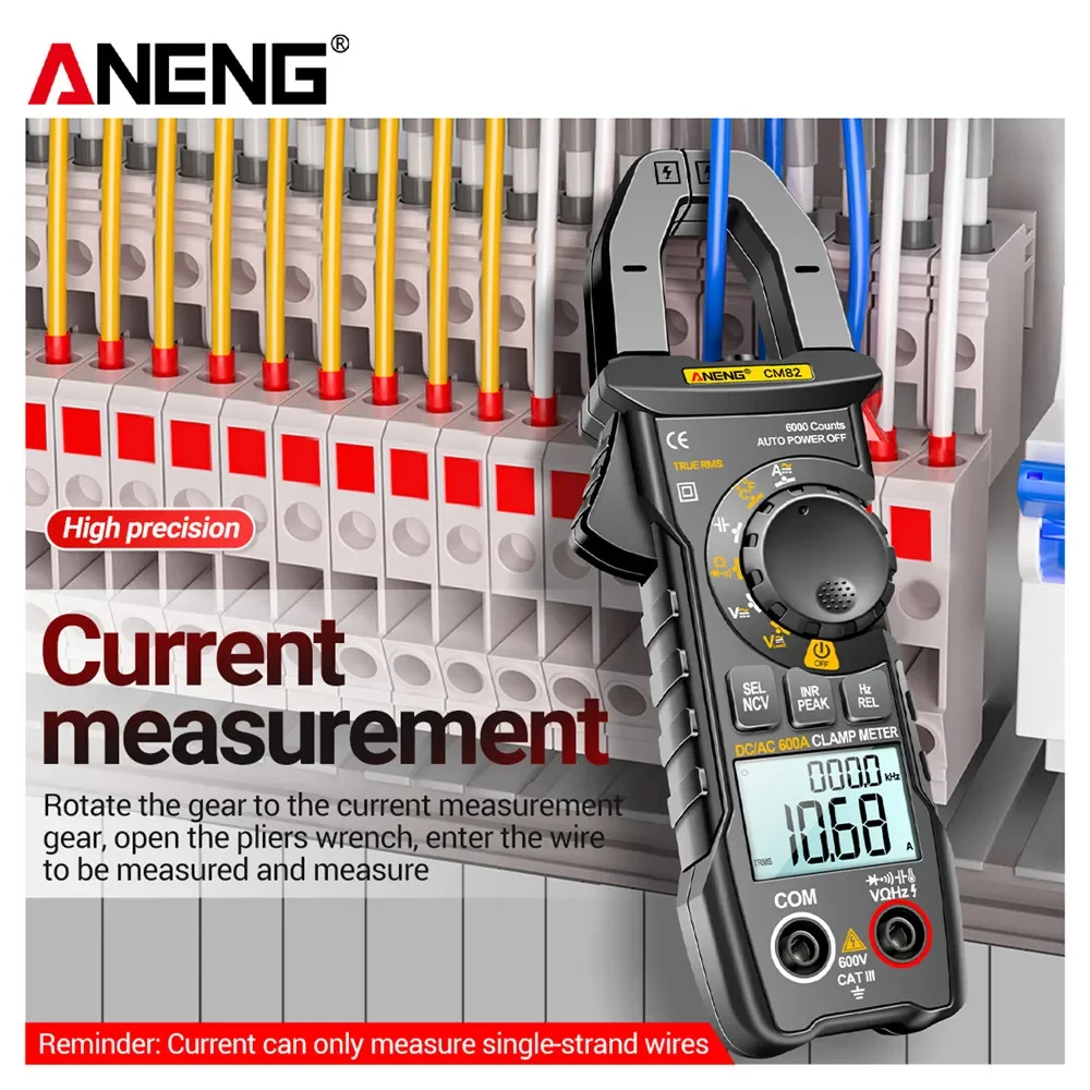 Aneng CM82 Stroomtang Dc/Ac 600A Stroom Spanning 6000 Counts Multimeter Amperemeter Tester Auto Amp Hz Capaciteit Ncv ohm Test