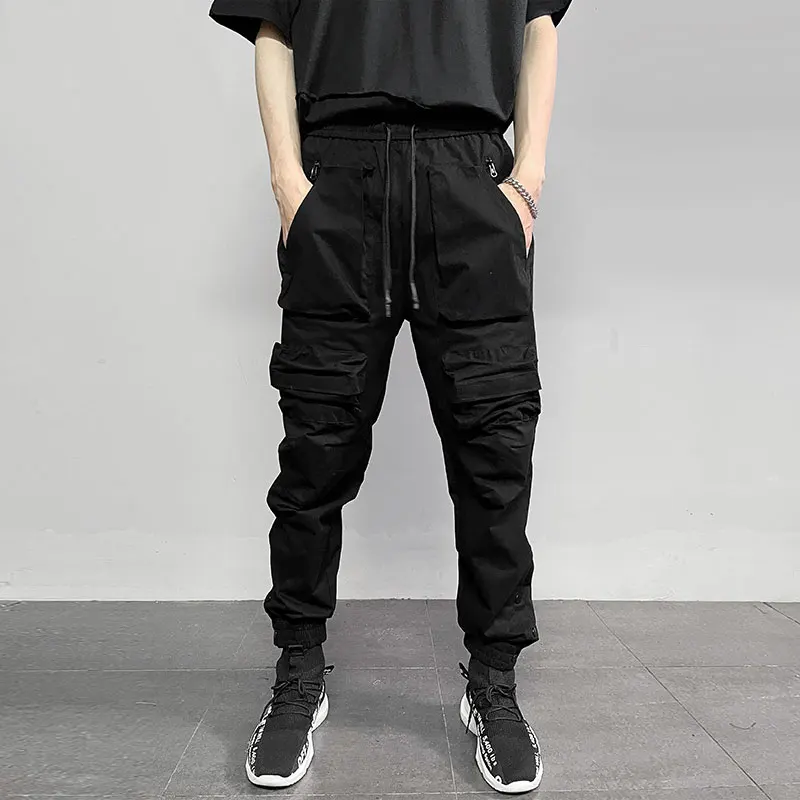 

k Functional Sle Men's Slim Fit Work Trousers Zipper ket High Street Button Cuffed Long Pants Youth Sportswear