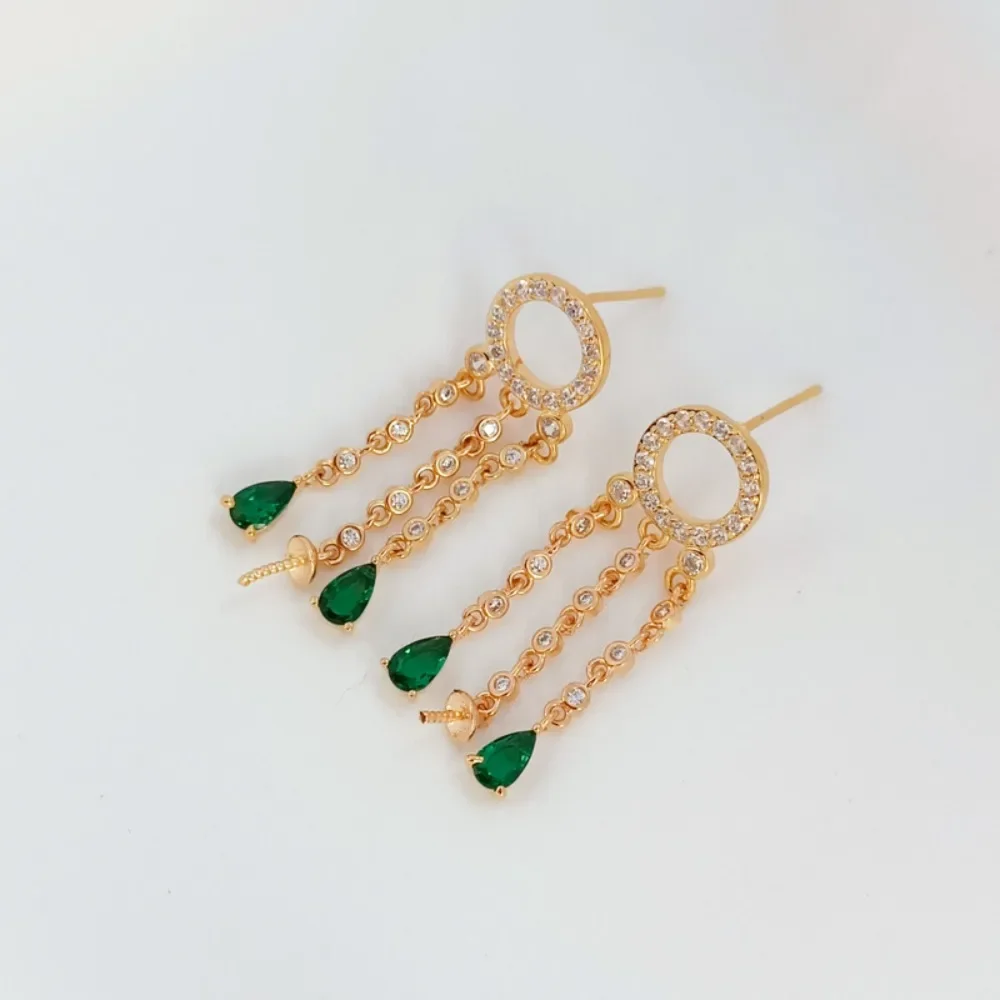 

14-каратное позолоченное циркон, изумрудные кисточки с каплями воды, кронштейны для ушей, кронштейны из бисера с половиной отверстия, подвесные кронштейны, аксессуары «сделай сам»