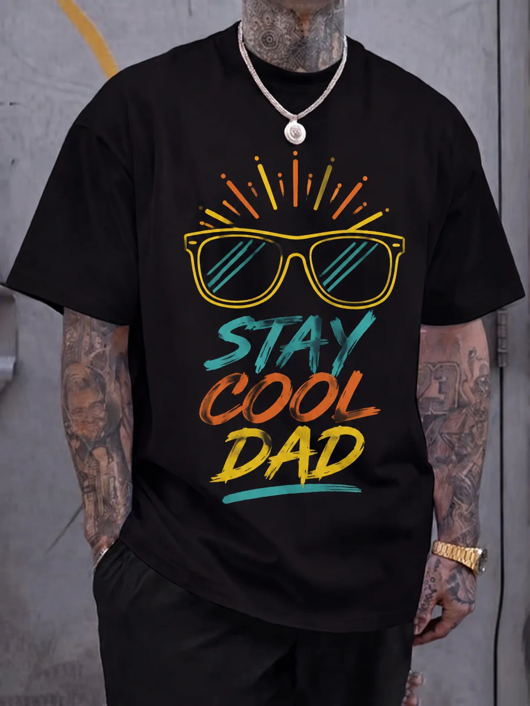 

Men Graphic Tee Short Sleeve Loose Fit Classic Cut Stay Cool Dad Sunglasses Brush Print Vintage Color Block Streetwear Outdoor