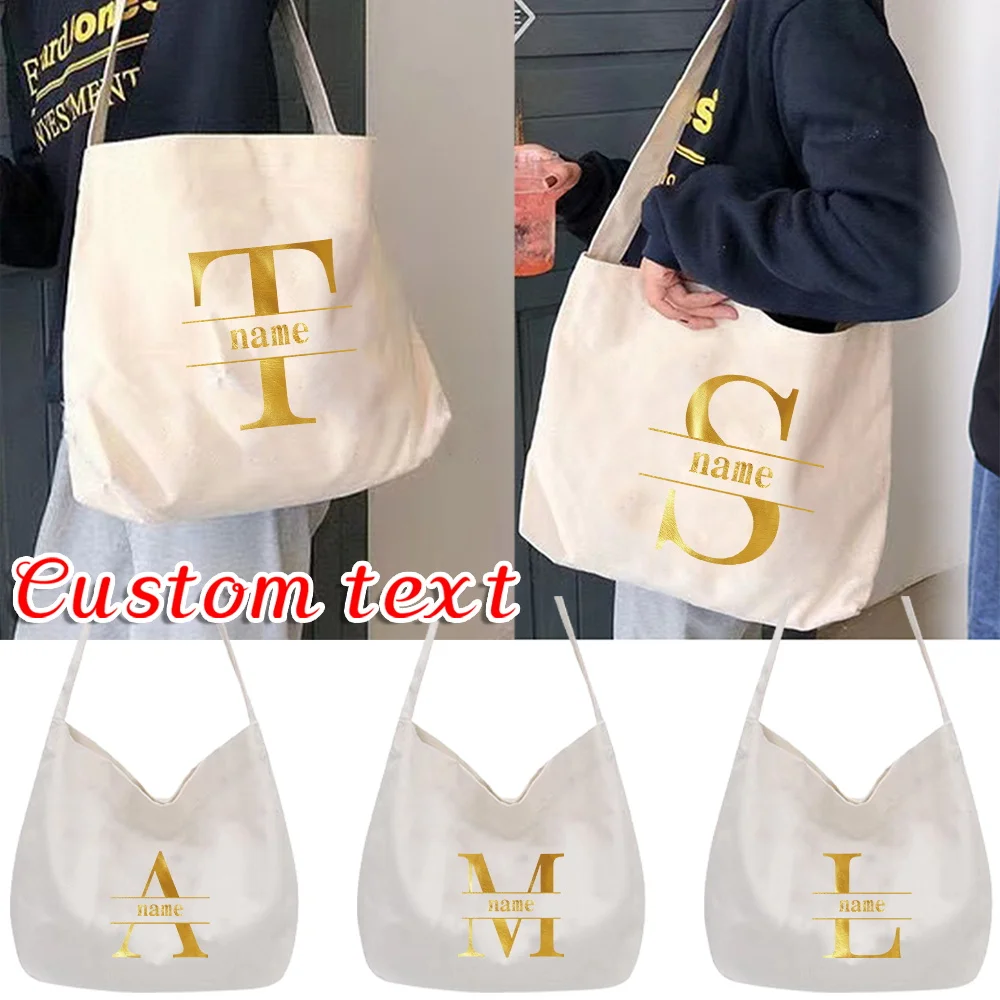 

Персонализированная холщовая сумка через плечо с индивидуальным именем, сумка для покупок с длинным ремешком, рабочая дорожная сумка, многофункциональные сумки для хранения