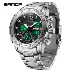 SANDA 6193 Men's Electronic Watch Steel Core Cool Multifunctional Alarm Clock Waterproof Wristwatch for Male Boy