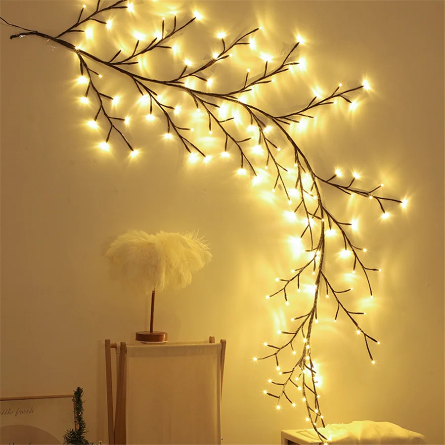 Novelty DIY Artificial Willow Branches String Light 144LED Christmas Fairy Lights Garland for Home Bedroom Background Wall Decor