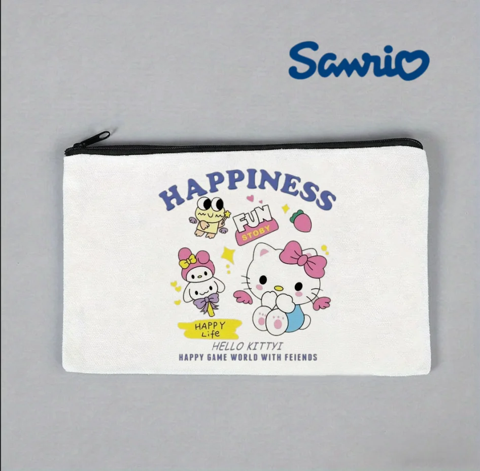 

1pc Kawaii Cartoon Sanrio Character Double Sided Canvas Makeup Pouch Lightweight Unisex Travel Toiletry Storage Wallet