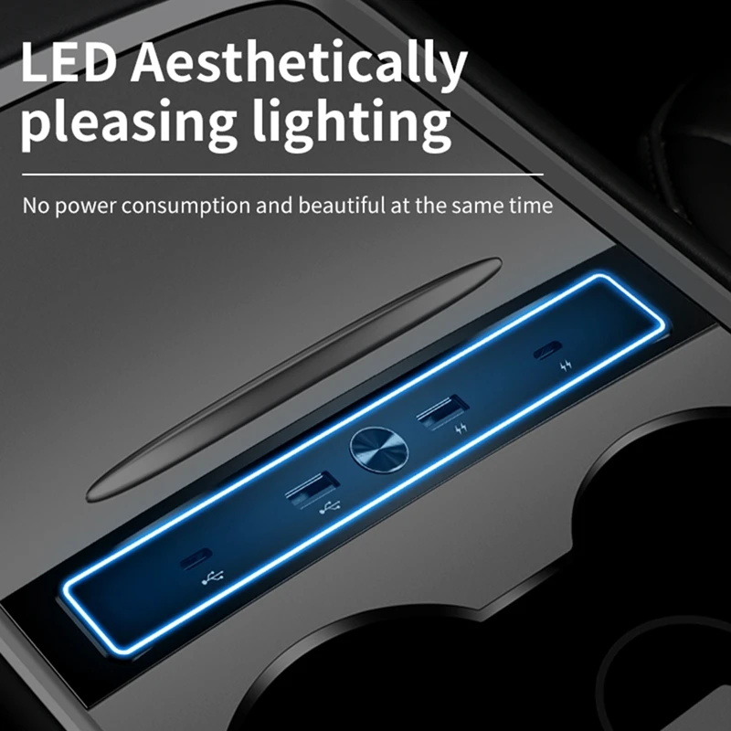 Auto Switch LED Light USB Hub For 2021 2022 2023 Tesla Model Y 3, Docking Stations Center Console Smart Sensor