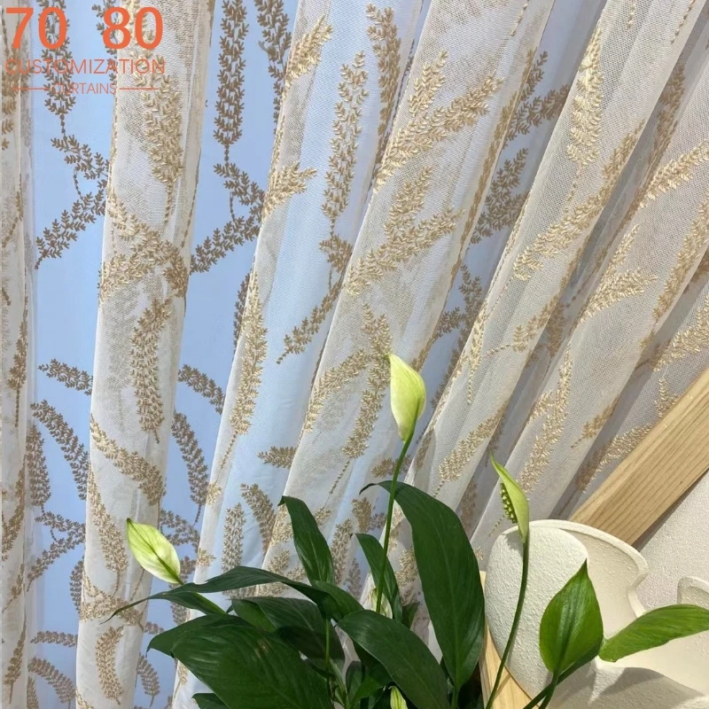 

Screen Curtain Wheat Ear Embroidery White Window Screen Curtains for Living Room Bedroom French Window Balcony Floating Window