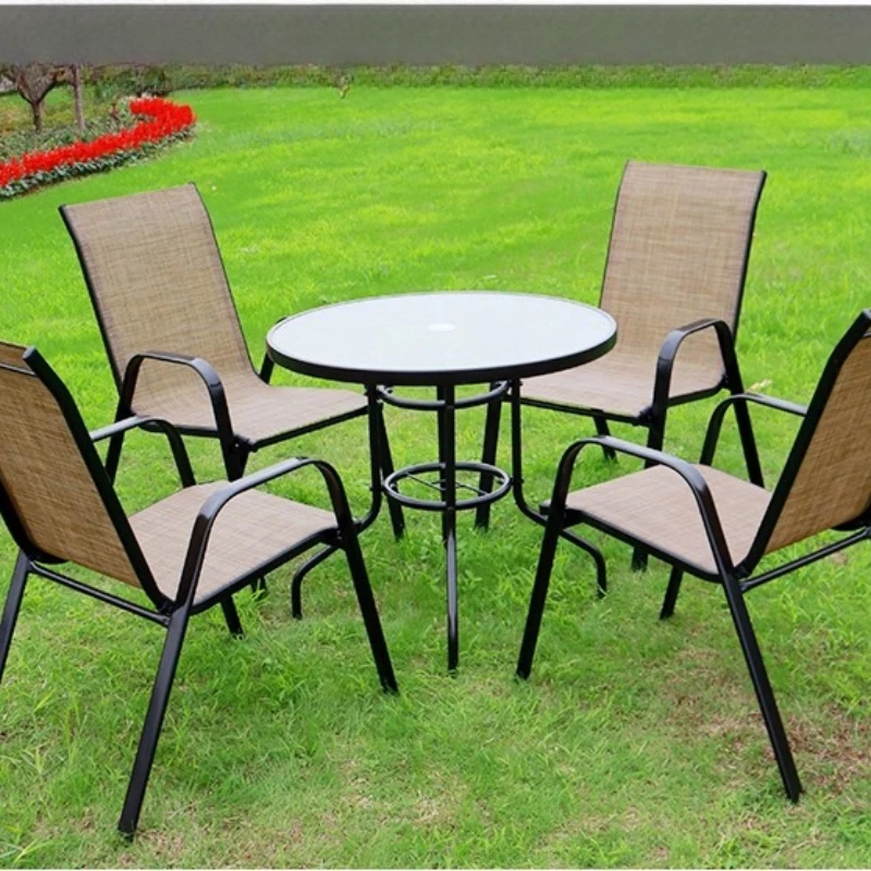 

Outdoor balcony table and chair combination three-five-piece open-air leisure wrought iron table and chair set courtyard garden