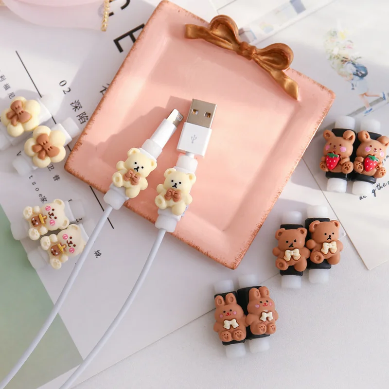 

2pcs/lot Charging Line Data Cable Protective Cover Earphone Cable Protective Sleeve Cartoon Animal Mobile Cable Anti-break Case
