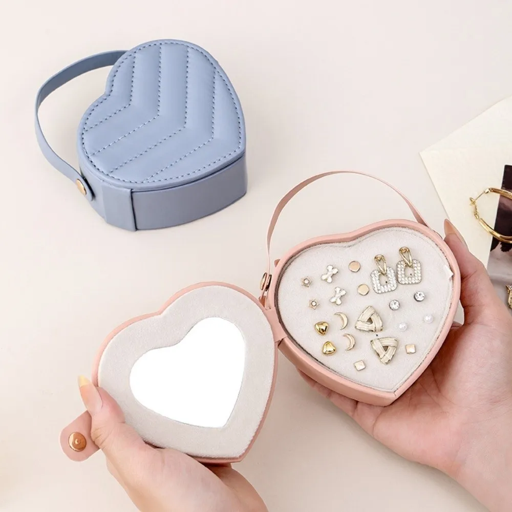 Portable Jewelry Storage Box Ring Display Heart-shaped Jewelry Organizer Compact Storage Box Valentine Gift Packaging Box Travel