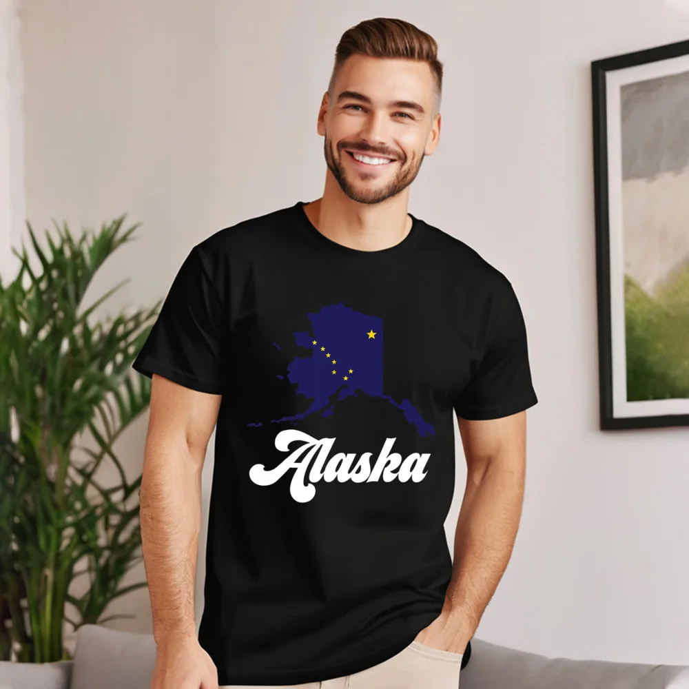 O Neck A aska State T shirt 100% Cotton Mans Tshirts Slogan Short Sleeve Tees Discount Normal Tops T Shirt
