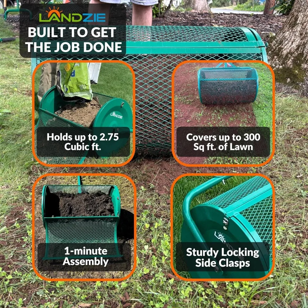 أسطوانة توزيع سماد وخث الطحلب الأصلية مقاس 24 بوصة، تربة علوية، رمل، ساد، المهاد، أداة توزيع العشب والحديقة #4