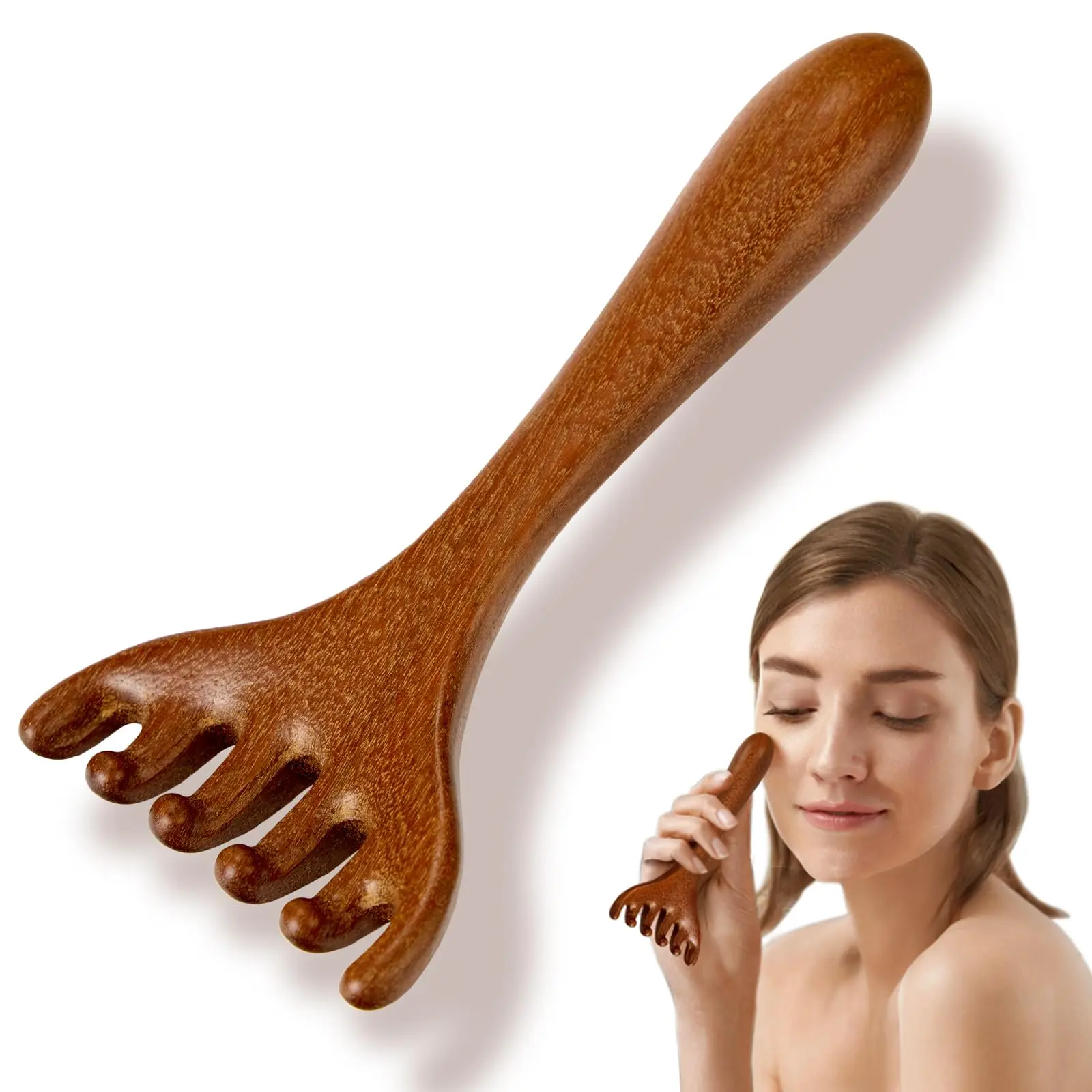 New Natural Golden Sandalwood Five-Claw Scalp Massager Gua Sha Tool Back Scratcher Spa Handheld Meridian Massage Comb Hair Care