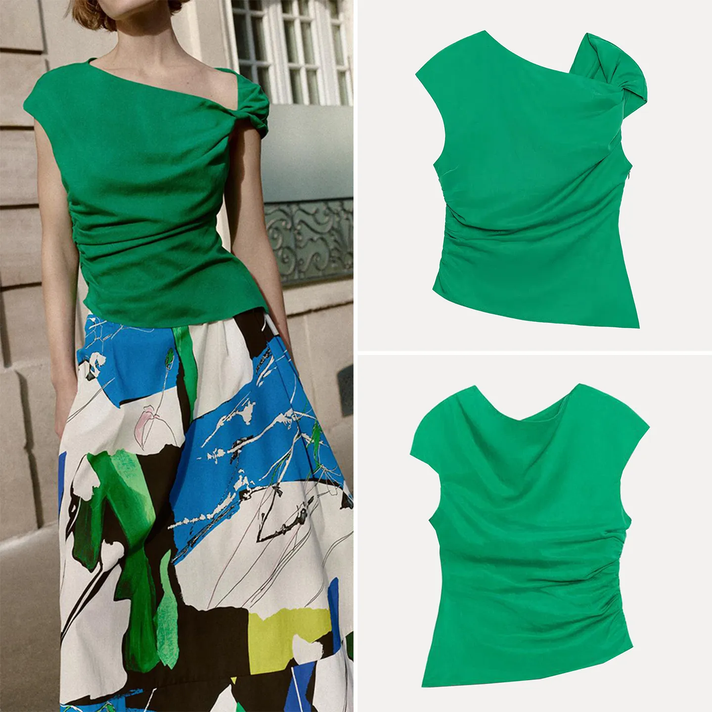 

Women's Fashionable Sleeveless round Neck Pleated Asymmetric Top Spring 2026 ZADATA Slim Fit Shirt European Style Short Sleeve