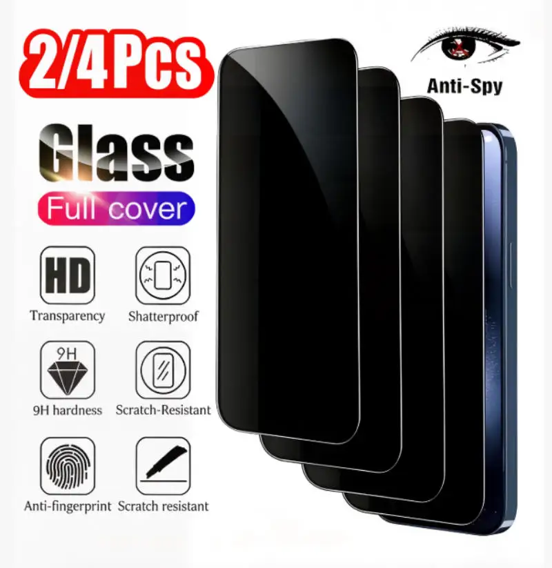Película de Privacidade 2/4 para iPhone 17 Pro Max, Vidro Anti-Espião para iPhone 16 15 14 13 12 11 Pro Max, Película de Privacidade para iPhone 17