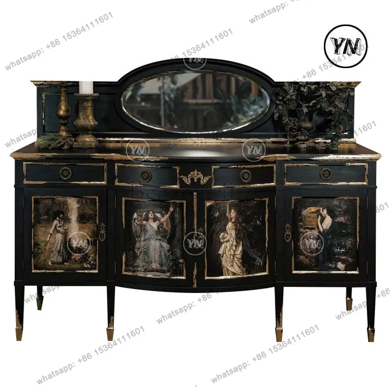 New Chinese solid wood cabinet classical painted character storage side cabinet