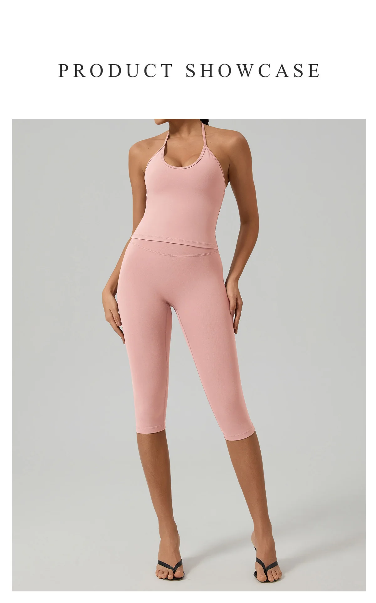 Damen Sommer-Sportset 2-teilig Ärmellose Stoßfeste Weste Capri-Leggings 3/4 Zweiteiliger Fitness-Yoga-Laufanzug für Outdoor-Aktivitäten – Detail 3
