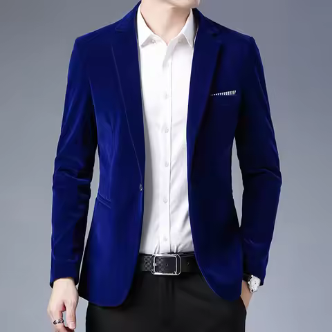 Plus Size 5XL-M Autumn Winter Velvet Men Suit Jacket Fashion Men's Wedding Dress Jacket Casual Slim Blazer Formal Evening Dress