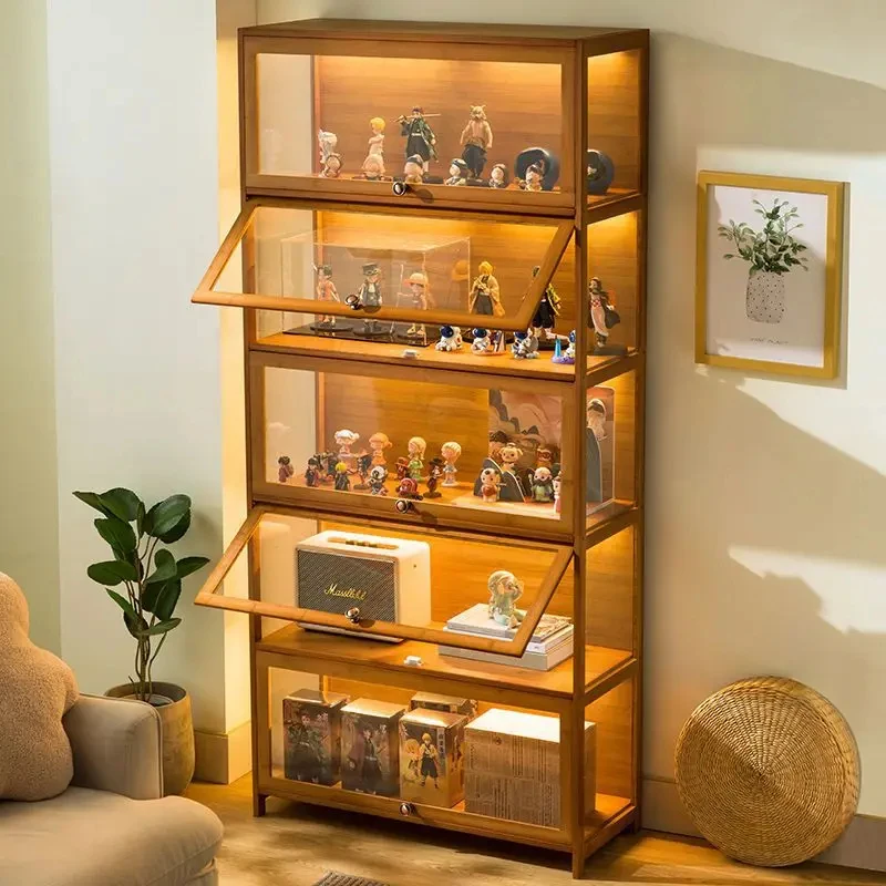 custom.Figurine Display Cabinet 3 Shelves Vertical Orientation Cosmetics Shelf Smoke Rack Building Blocks