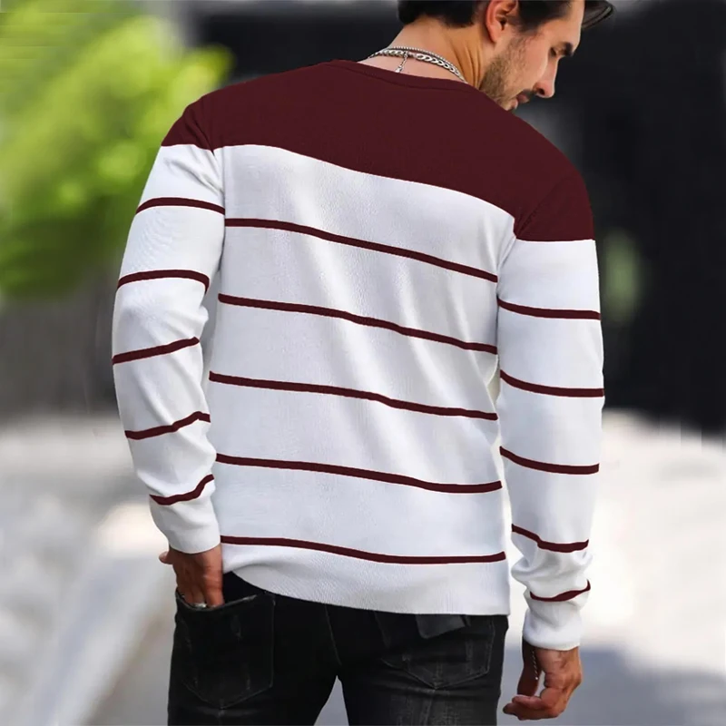 2024 New O-neck Cotton Pullover Men\'s Sweater Striped Casual Autumn and Winter High Quality Knitted Sweaters for Men