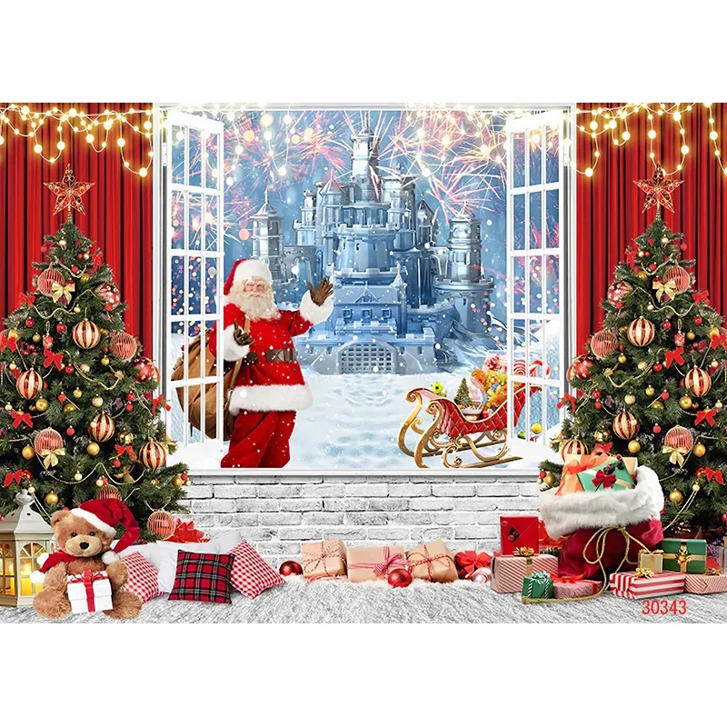 SHUOZHIKE Christmas Tree Window Candy Photography Backdrop Wooden Doors Snowman Cinema Pine New Year Background Prop LPR-41