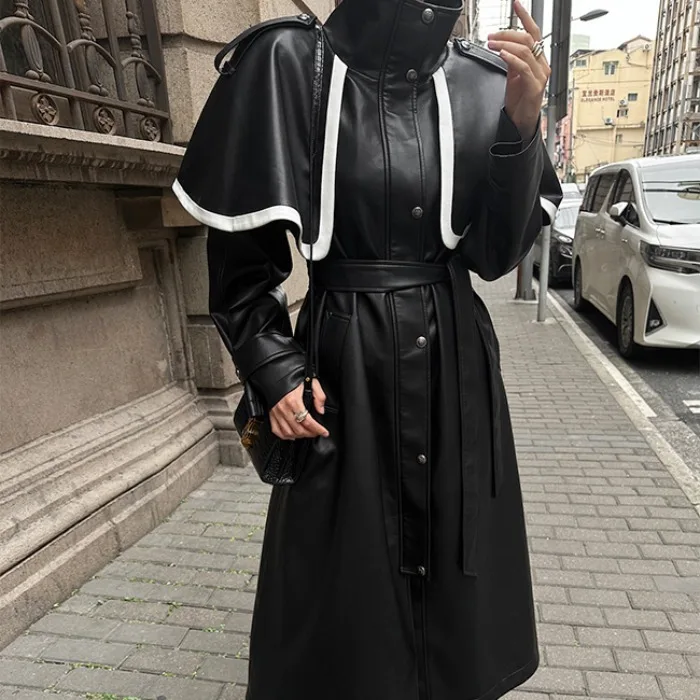 

Ретро-модное длинное пальто-накидка из искусственной замши с цветными вставками, женское кожаное пальто премиум-класса, зимняя верхняя одежда