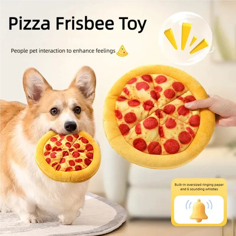 Plush Pizza Shaped Dog Toy Interactive Chew Toy with Squeaky Sound Teeth Cleaning Toy for Small to Large Dogs And Puppies