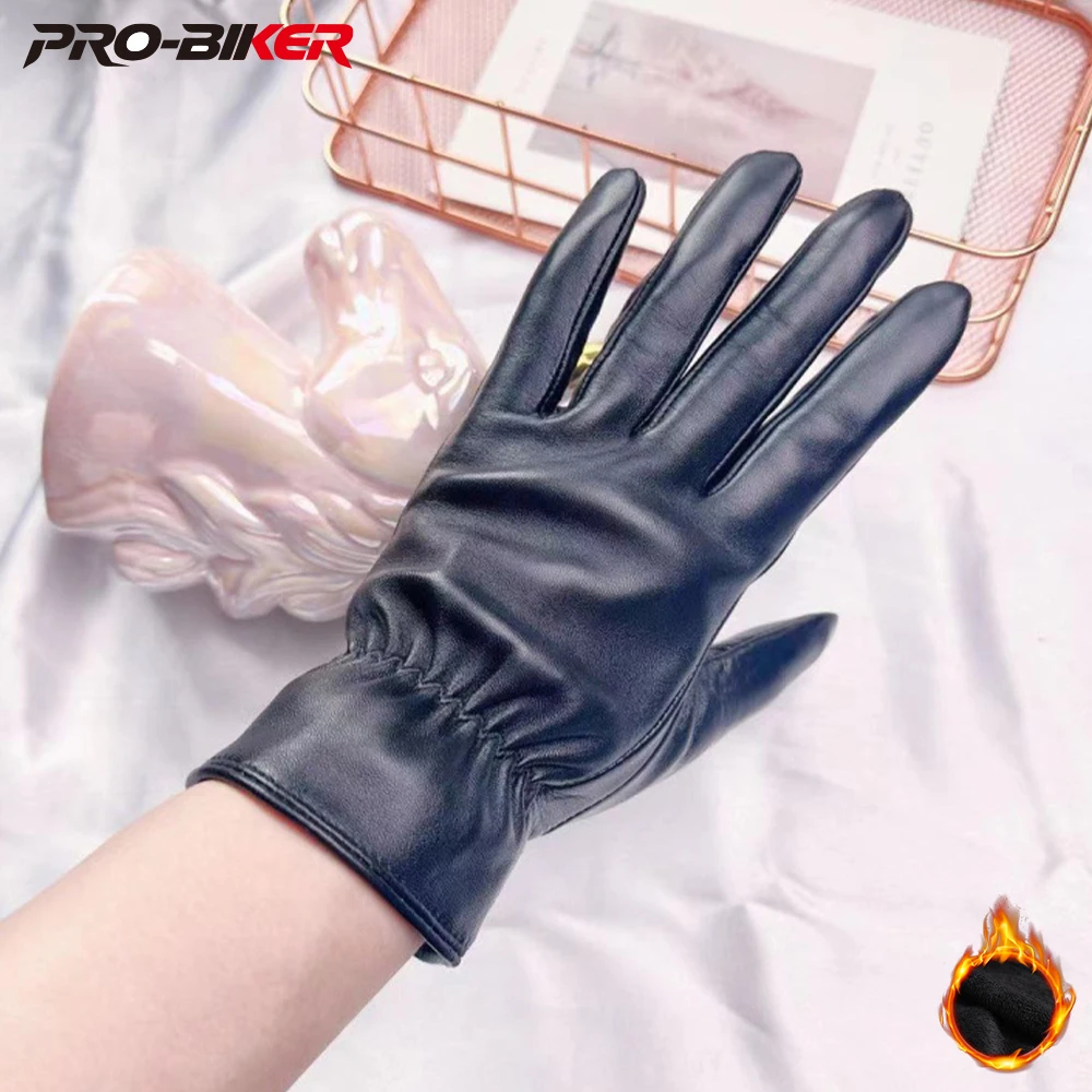

Winter Sheepskin Gloves, Men's And Women's Motorcycle Gloves With Plush Insulation, Thin and Soft Leather For Cycling