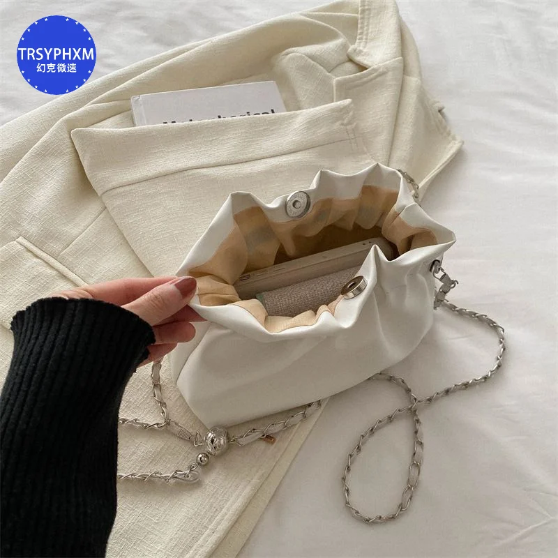 TRSYPHXM 2024 Women's New Summer Versatile Chain Single Shoulder Coffee Color Crossbody Bag with High Quality Fold Bag