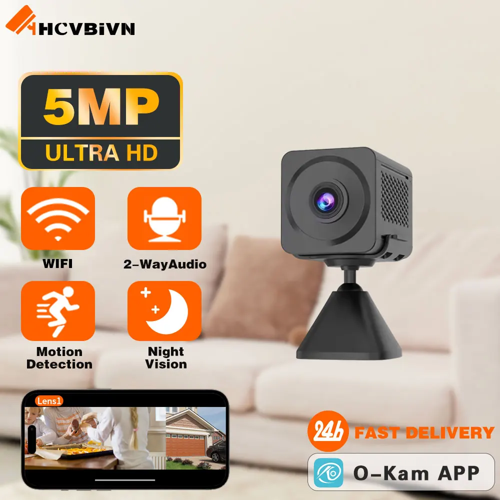 5MP Baby Monitor Battery Wireless IP Camera Small Video Recorder Micro Smart Indoor Home Security Back NightVision Camera O-Kam