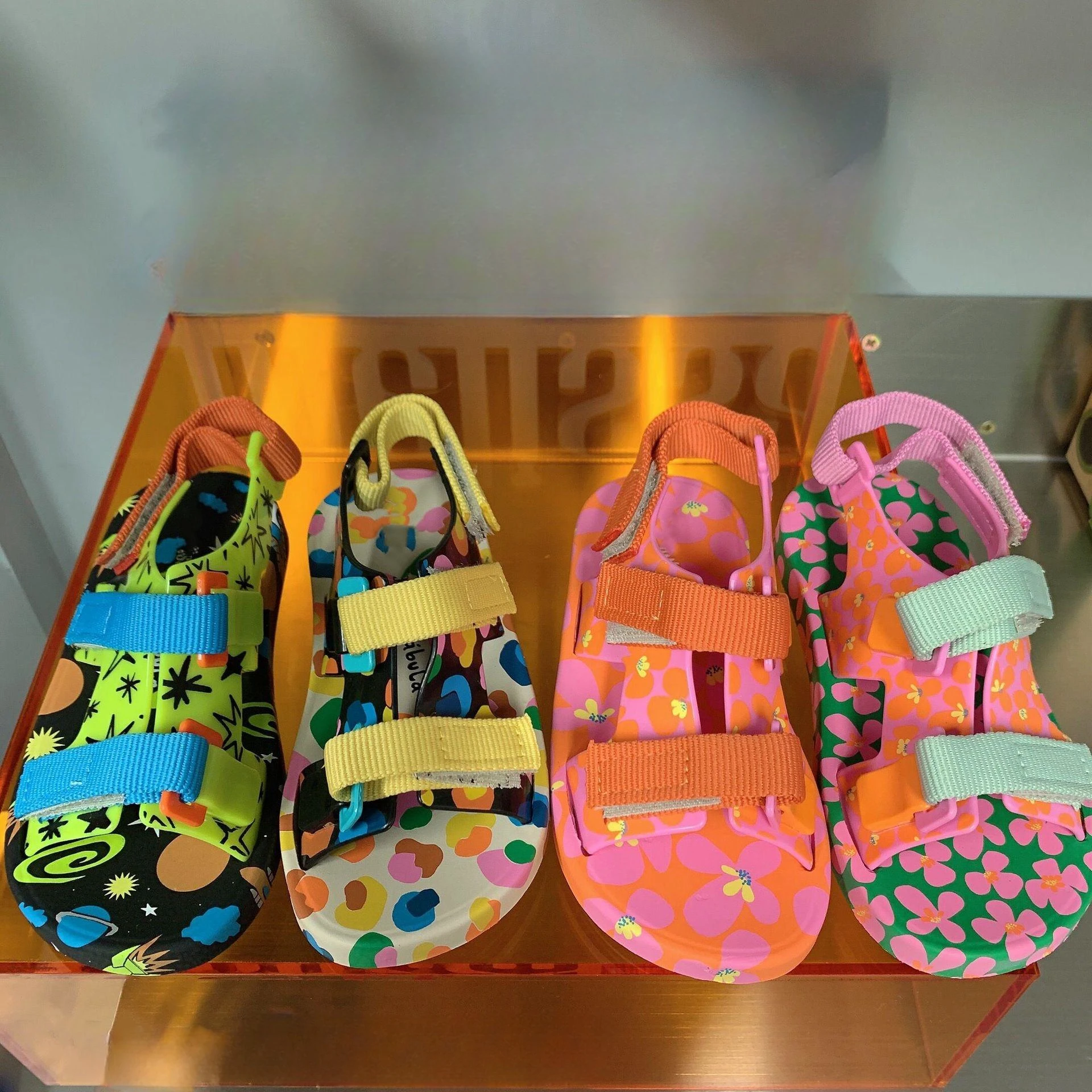 Children's Shoes Summer Baby Kids Printed Sandals Flat Bottom Adhesive Sports Casual Shoesa Boys Girls Contrast Roman Beach Shoe