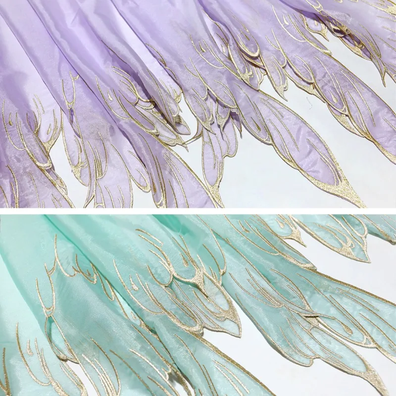 التدرج لهب الذيل النسيج الثقيلة التطريز مصمم الأقمشة DIY Hanfu النمط الصيني تنورة فستان ملابس رقص الخياطة
