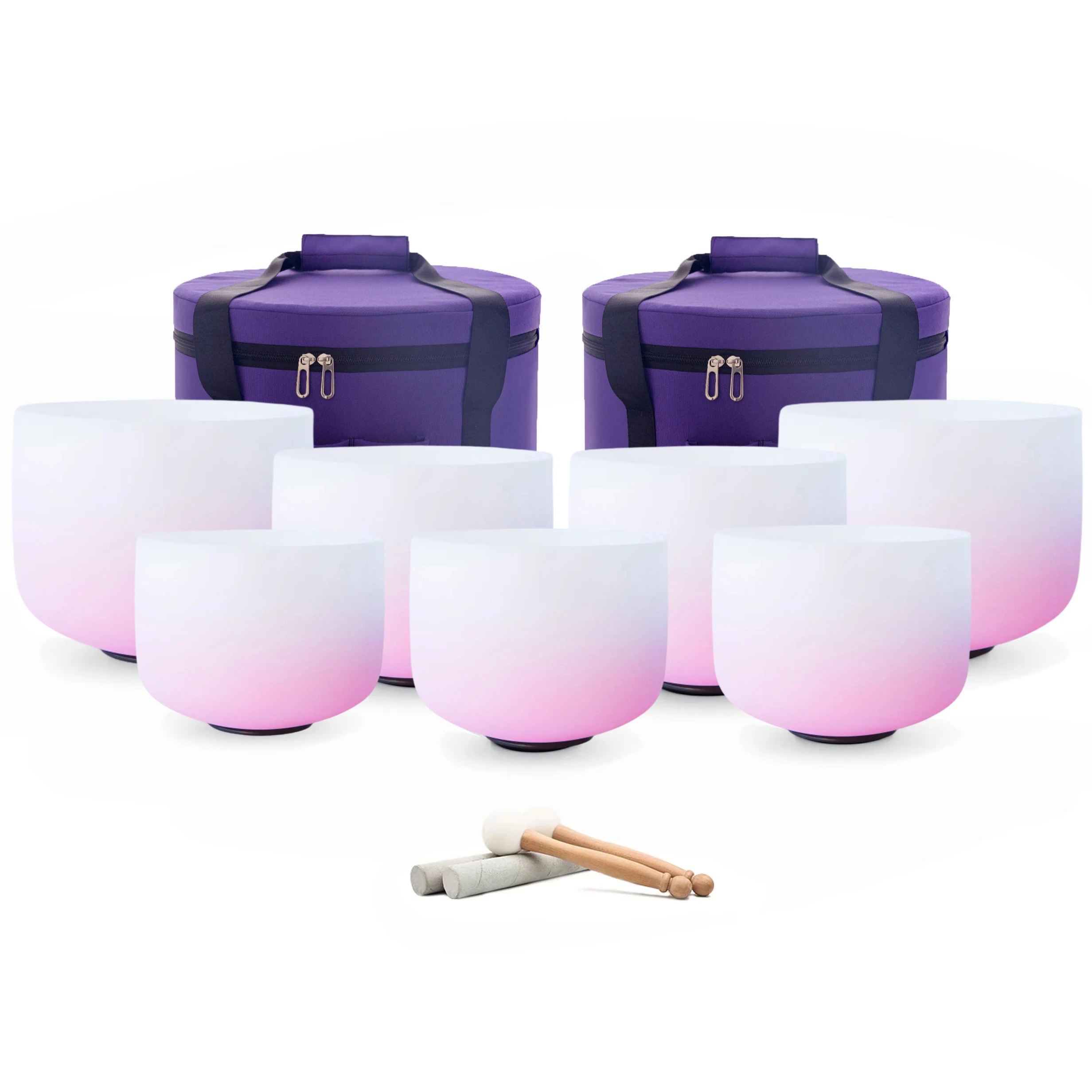 

Hye-eun 8-14 inch Large Chakra Gradient Pink Quartz Crystal Singing Bowls Set of 7 pcs for Yoga Sound Healing with Bags