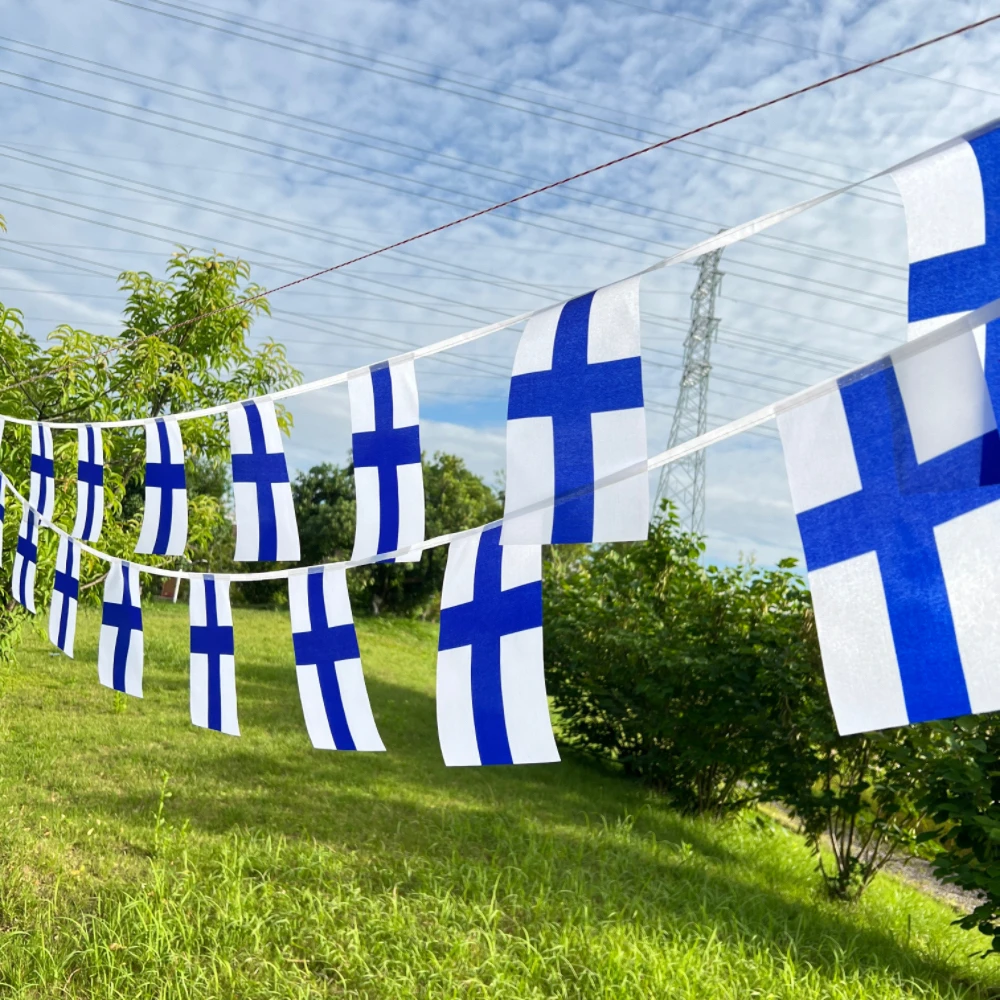 Finland Bunting Flags 14x21cm 20pcs/lot Finland String Flags Pennant Banner Festival Party Holiday for Decoration