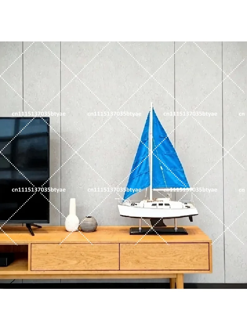 Single Mast Sailboat Model Solid Wood Handcrafted Mediterranean Decor Office Desk Gift