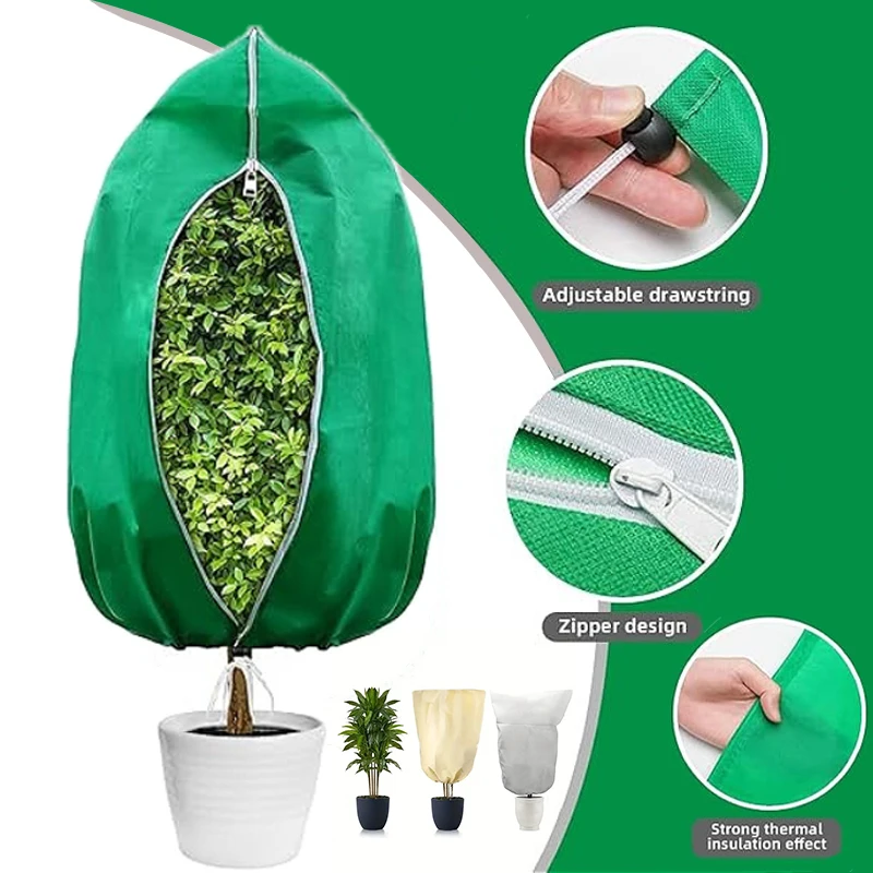

Anti Freeze Plant Cover Winter Warm Non Woven Bag Zipper Drawstring Frost Protection for Shrubs Trees Garden Plants Cold Defense
