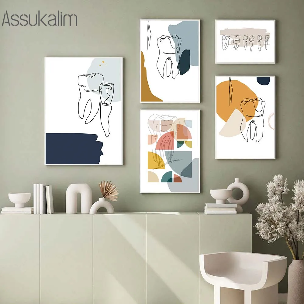 Teeth Sketch Wall Art Prints Dental Canvas Painting Abstract Wall Posters Medical Poster Nordic Wall Pictures Dentistry Decor