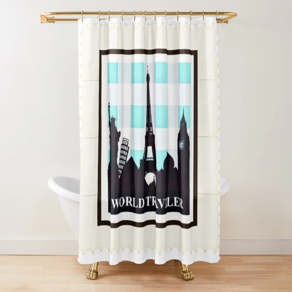 

I Love To Travel Around The World Shower Curtain For Bathroom Waterproof Fabric Bathroom Cute Shower Window Curtain