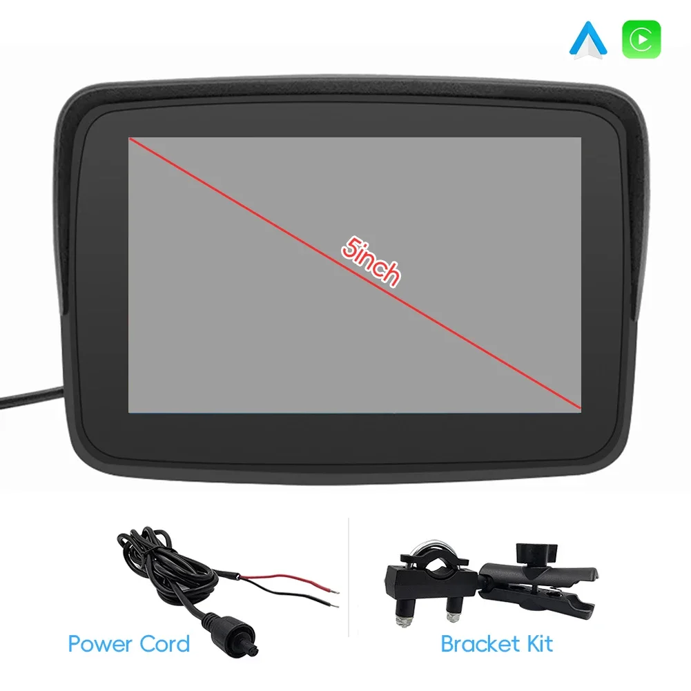 Écran LCD portable pour moto, moniteur étanche IPX7, Apple Carplay sans fil, Android Auto Moto, écran de lecture de voiture, GPS, 5 pouces