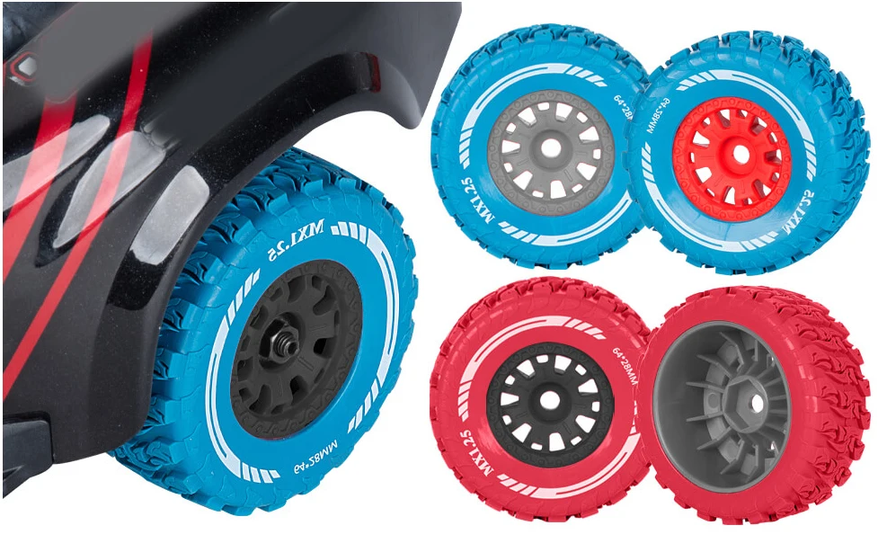 4 MX1.25 Gummireifen, Abmessungen 64x28mm, Sechskantnabe, 12mm, geeignet für RC-Ersatzteile für 1/16 ARRMA MOJAVE GR