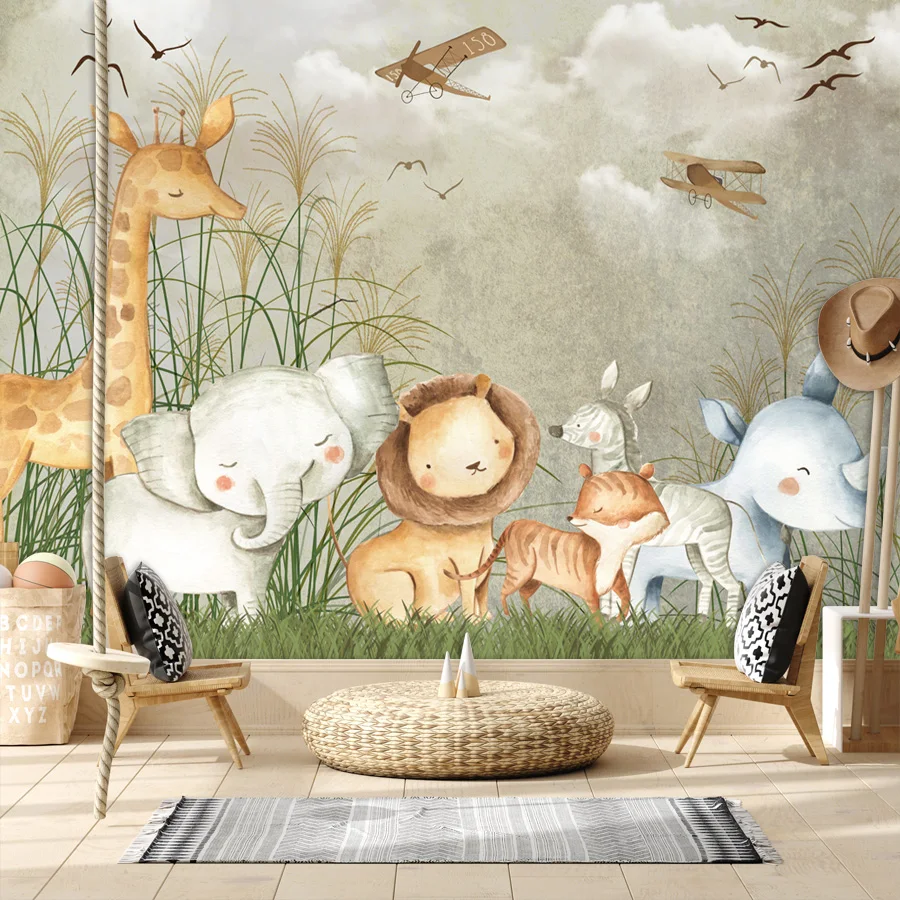 

Custom Self Adhesive Accept Wallpapers for Living Room Nordic Contact Wall Panel Papers Home Decor Jungle Animals Kids TV Mural