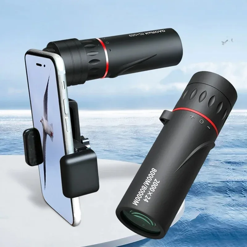 2000x24 HD Monocular Telescope Outdoor Mini Portable Zoom Telescope Phone Travel Hiking Camping Birdwatching Camera Equipment