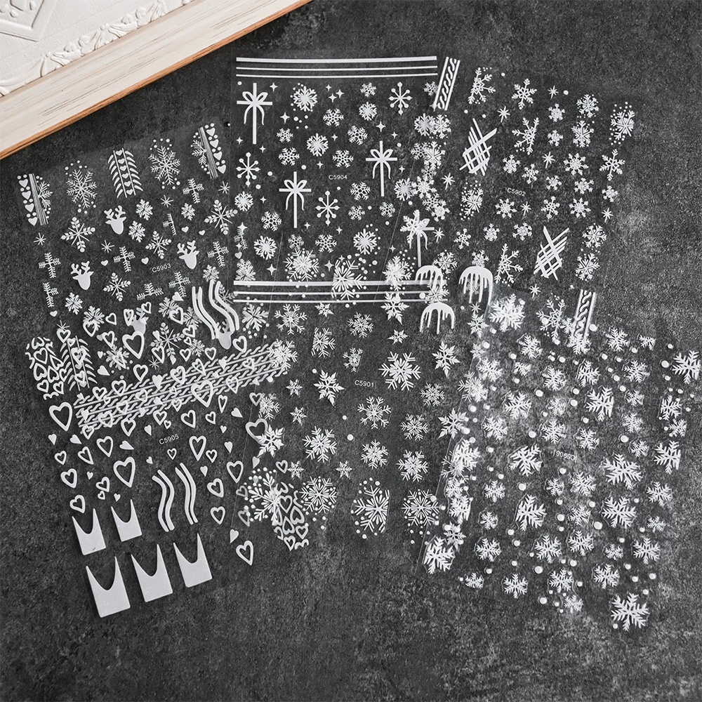 6 قطعة عيد الميلاد الأبيض الثلج ثلاثية الأبعاد ملصقات الأظافر لطيف الأيائل القوس القلب ذاتية اللصق مسمار الشارات عيد الميلاد الشتاء DIY بها بنفسك مانيكير المتزلجون #2