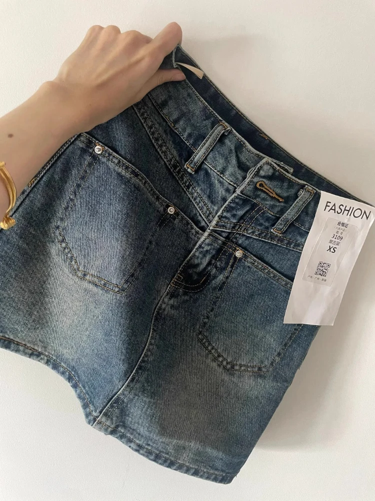 Women Blue Mini Denim Skirt Vintage Korean Style Y2k Gyaru A-line Cargo Cowboy Skirt Harajuku Wrap Jean Skirts 2000s Summer 2026