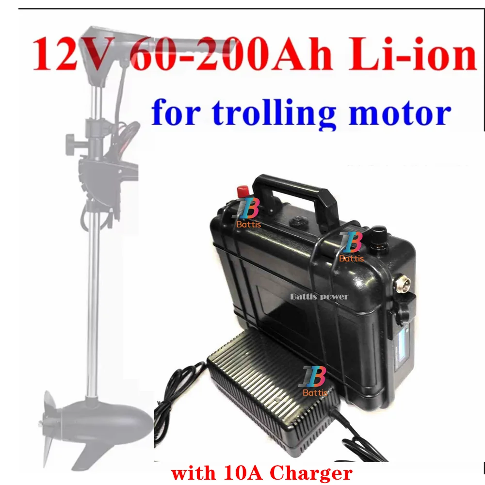 Rechargeable 12V 60Ah 80Ah 120Ah 150ah 180ah 200ah Lithium Ion Battery for Trolling Motor Boat Propeller+10A Charger