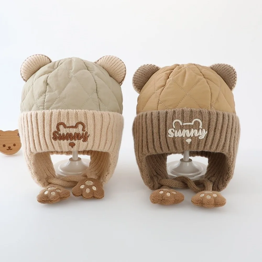

New Cartoon Bear Pullover Cap Warm Coldproof Beanie Hat Pompom Windproof Knitted Cap Autumn and Winter