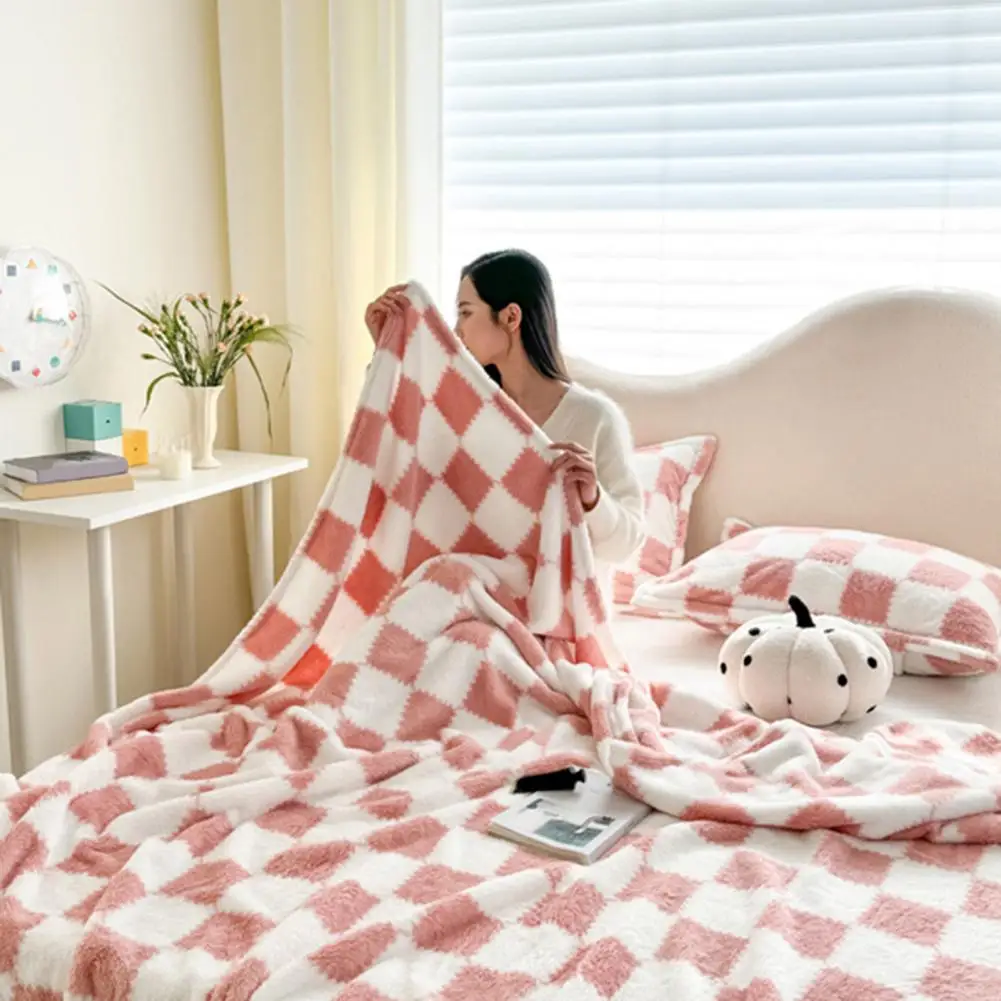 Weaved Polyester Blanket Soft Plush Blanket Chessboard Pattern Plush Blanket Breathable Fluffy Checkered Bed Throw 3d Fuzzy