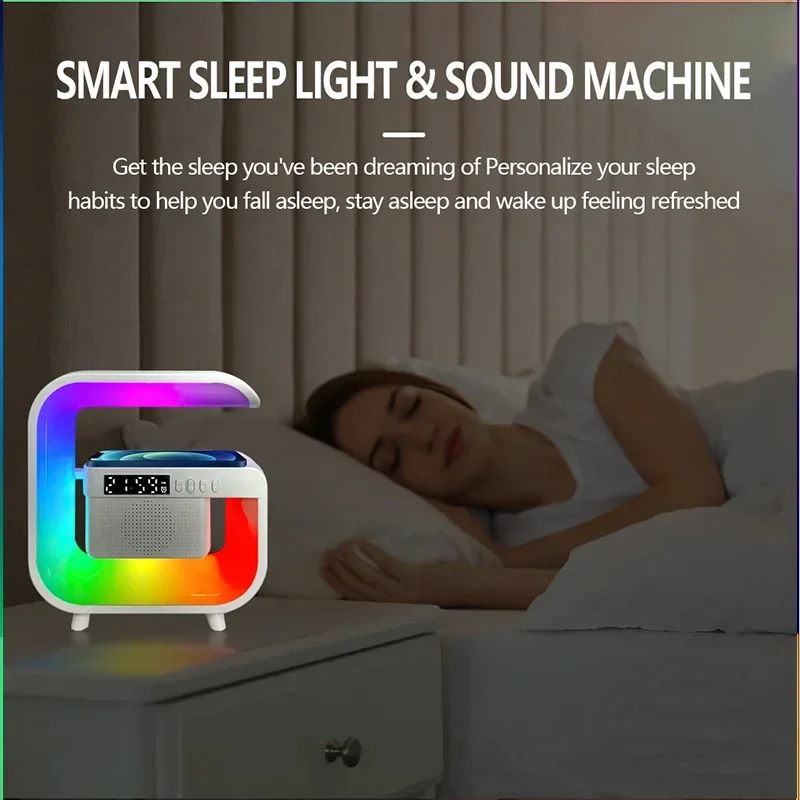 VIKEFON Multifunctional Bluetooth Speaker With Alarm Clock and Wireless Charger and RGB Night Light For iPhone Samsung Xiaomi PC