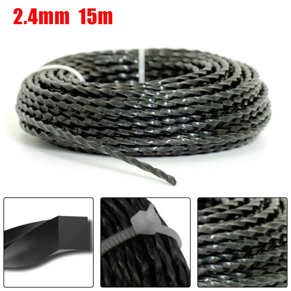 Hochleistungs-Drahtseil für Gartentrimmer, 2,4 mm Durchmesser, Trimmerfaden, 15 Meter Grasmähfaden für effizientes Schneiden