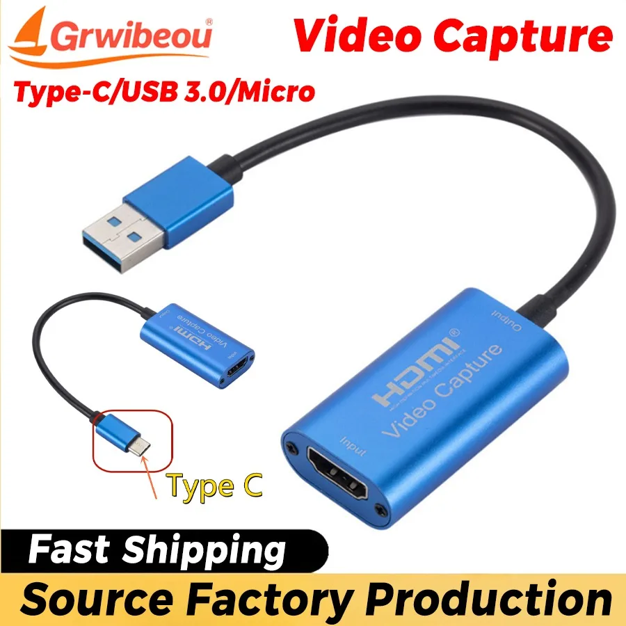 

HDMI-compatible USB 3.0/Type-C Video Capture Card 4K Video Game Grabber Record for PS4 Game DVD Camera Recording Live Streaming